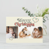 クリスマス楽しいキャンディーケーン3枚写真オフホワイト シーズンカード (スタンド正面)