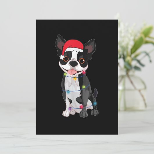 クリスマス楽しいボストンテリアラバーサンタ帽リグ シーズンカード (スタンド正面)