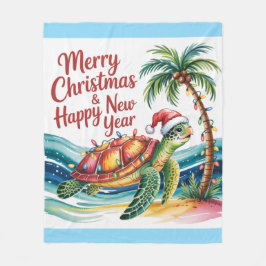 クリスマス楽園の亀 フリースブランケット