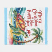 クリスマス楽園の亀 フリースブランケット (正面(横))