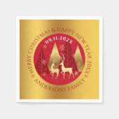 クリスマス構成金ゴールド 縁ど スタンダードカクテルナプキン (正面)