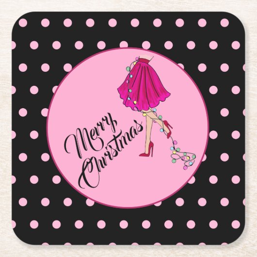 クリスマス気のあるそぶりをした紙コースター スクエアペーパーコースター (正面)