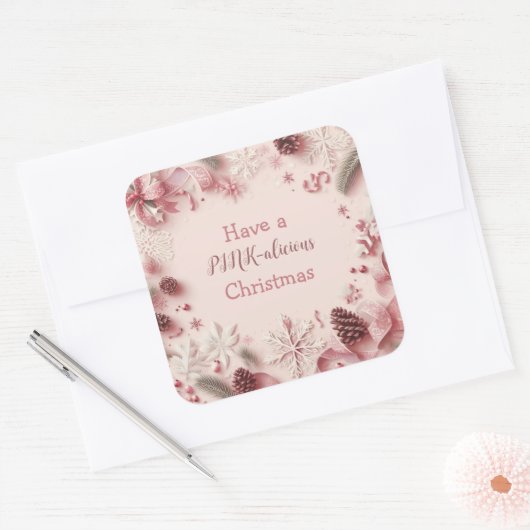 クリスマス気分がピンク色である スクエアシール (封筒)