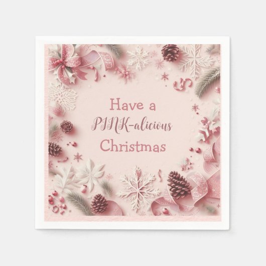 クリスマス気分がピンク色である スタンダードカクテルナプキン (正面)