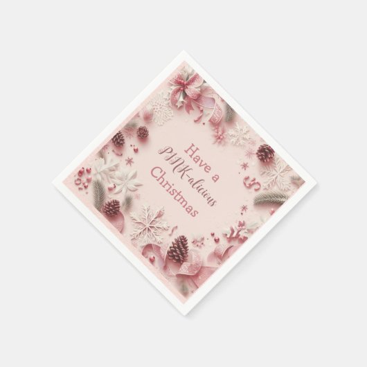 クリスマス気分がピンク色である スタンダードカクテルナプキン (角)