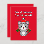 クリスマス気分が良いグレーのタビー猫 シーズンカード (正面/裏面)