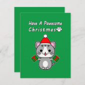 クリスマス気分が良いグレーのタビー猫 シーズンカード (正面/裏面)