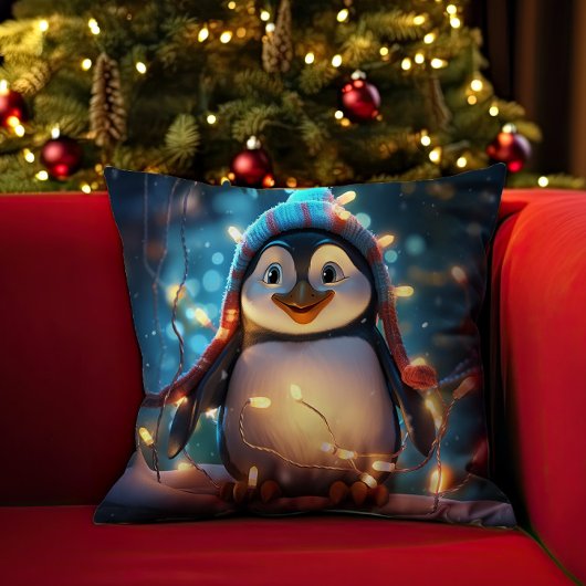 クリスマス気分のペンギン クッション