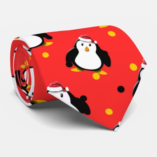 クリスマス気分のペンギン サンタ帽子で楽しく ネクタイ (ロール)