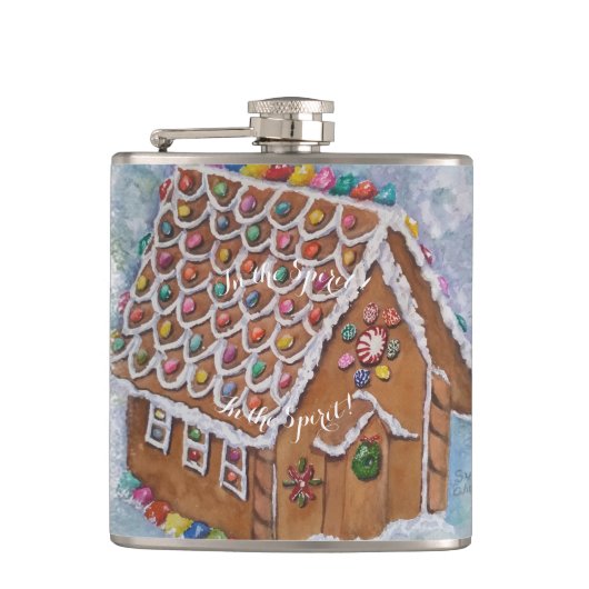 クリスマス気分の中でジンジャーブレッド飴の家 フラスク (正面)