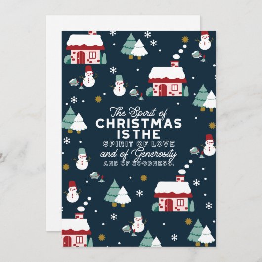 クリスマス気分の冬の夜の村の風景 サンキューカード (正面/裏面)