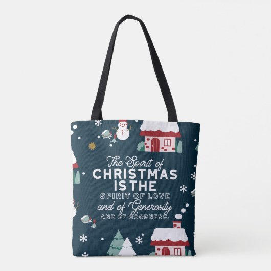 クリスマス気分の冬の夜の村の風景 トートバッグ (裏面)