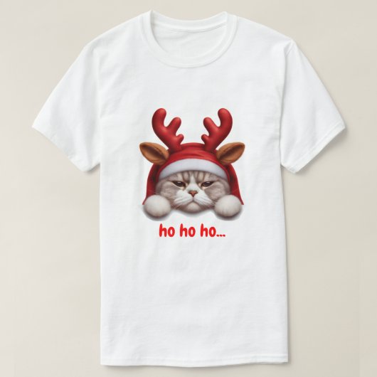 クリスマス気分の悪い猫トナカイ Tシャツ (デザイン正面)