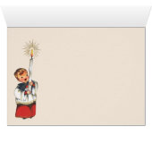 クリスマス気分の良い少年がキャロルカードを歌う (内部横(下))