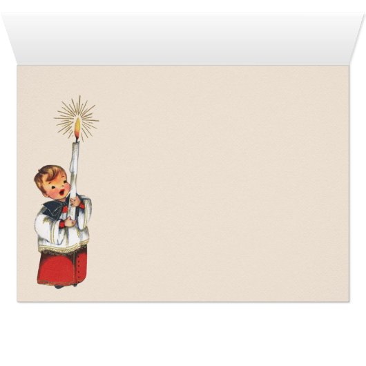 クリスマス気分の良い少年がキャロルカードを歌う (内部横(下))