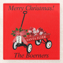 クリスマス気分の良い赤いワゴンとプレゼント