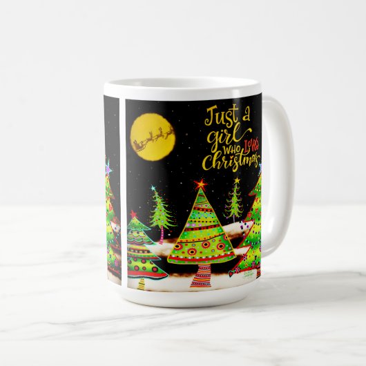 クリスマス気分を味わうコーヒーマグが大好きな女の子 コーヒーマグカップ (正面右)