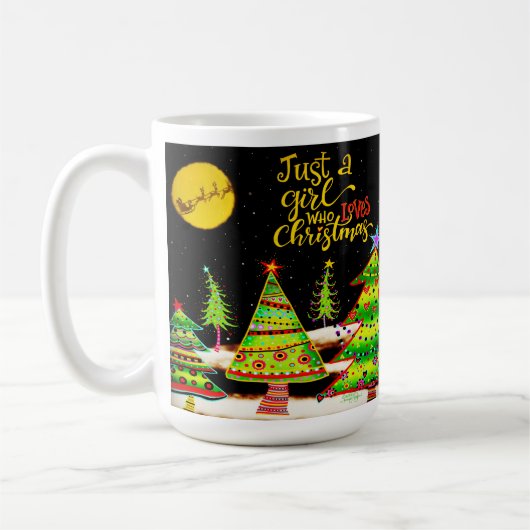 クリスマス気分を味わうコーヒーマグが大好きな女の子 コーヒーマグカップ (左)