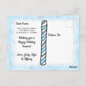 クリスマス気分を楽しみたいブルーの雪だるま ポストカード (裏面)