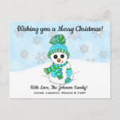 クリスマス気分を楽しみたいブルーの雪だるま ポストカード (正面)