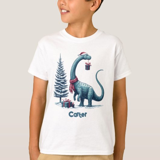 クリスマス気管支索恐竜 Tシャツ (正面)