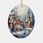 クリスマス水の色の町のシーンにメッセージを追加 セラミックオーナメント (右)