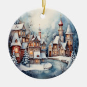 クリスマス水の色の町のシーンにメッセージを追加 セラミックオーナメント (正面)
