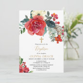 クリスマス水彩フローラエレガント洗礼 招待状 (スタンド正面)