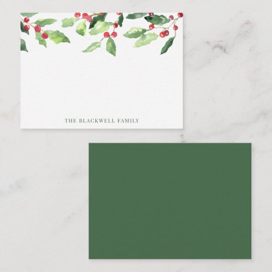 クリスマス水彩ミストルティーファミリー名 ノートカード (正面/裏面)