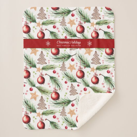 クリスマス水彩休日の装飾パターン シェルパブランケット (正面)