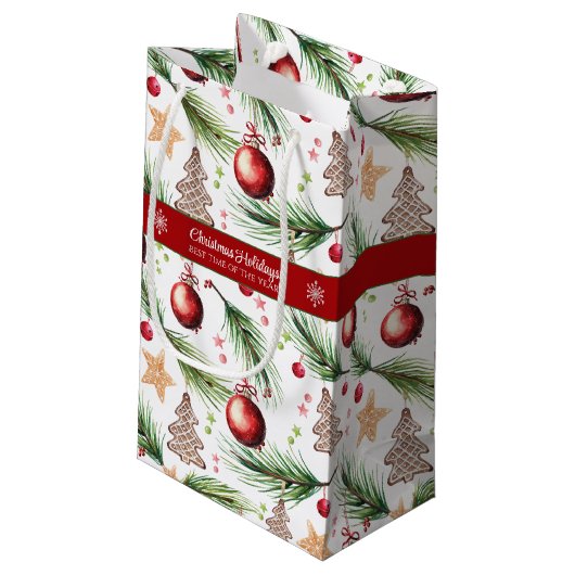 クリスマス水彩休日の装飾パターン スモールペーパーバッグ (裏面アングル)