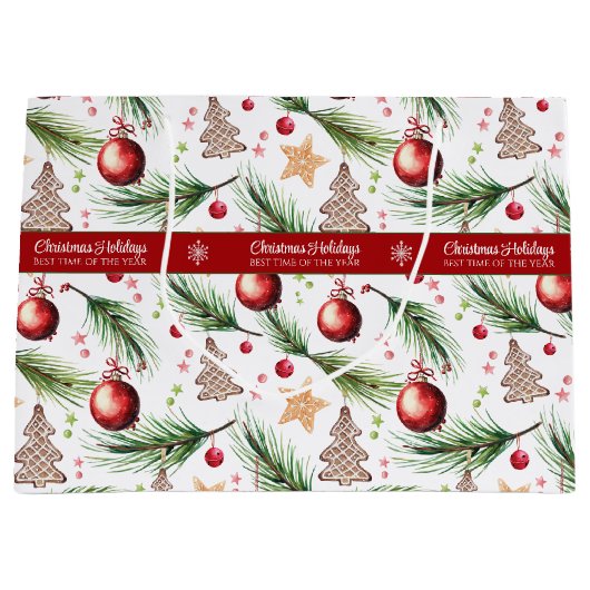 クリスマス水彩休日の装飾パターン ラージペーパーバッグ (正面)