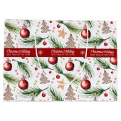 クリスマス水彩休日の装飾パターン ラージペーパーバッグ (裏面)