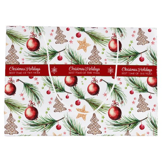 クリスマス水彩休日の装飾パターン ラージペーパーバッグ (裏面)