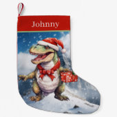 クリスマス水彩恐竜の名前を追加 スモールクリスマスストッキング (正面)