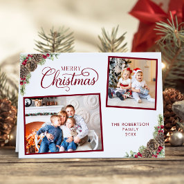 クリスマス水彩植物体2写真エレガント シーズンカード