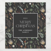 クリスマス水彩植物性フローラ濃いムーディーw ワインラベル (シングルラベル)