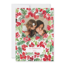 クリスマス水彩花枠フォトカード