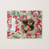 クリスマス水彩花枠写真 ジグソーパズル (横)
