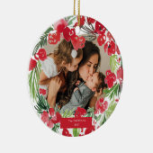 クリスマス水彩花枠写真 セラミックオーナメント (右)