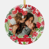 クリスマス水彩花枠写真 セラミックオーナメント (正面)