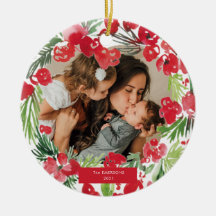 クリスマス水彩花枠写真