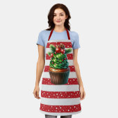 クリスマス水玉模様とカップケーキエプロン エプロン (着用した状態)