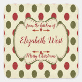 クリスマス水玉模様，クッキーとトリート，カスタム スクエアシール (正面)