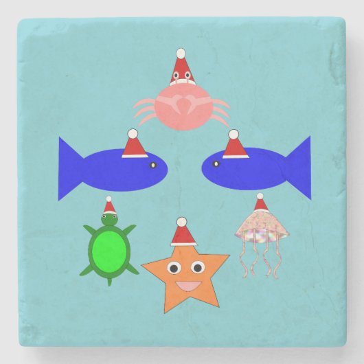 クリスマス海の生き物 ストーンコースター (正面)