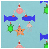 クリスマス海の生き物 ファブリック (クローズアップ)