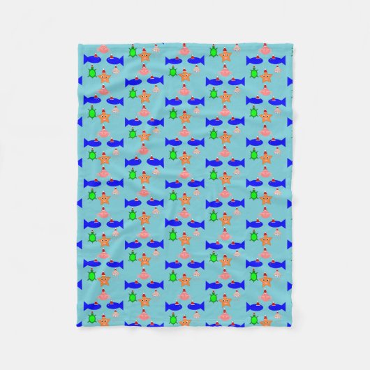 クリスマス海の生き物 フリースブランケット (正面)