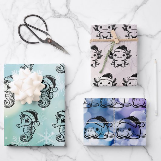 クリスマス海の生き物 ラッピングペーパーシート (正面)