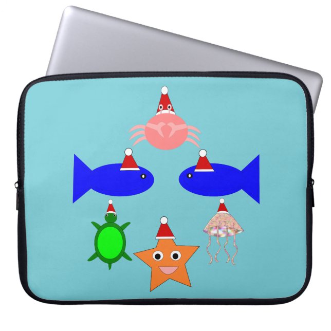 クリスマス海の生き物 ラップトップスリーブ (正面)