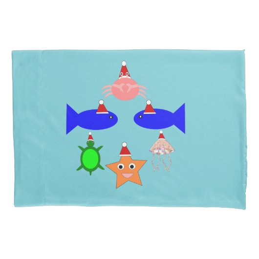 クリスマス海の生き物 枕カバー (正面)